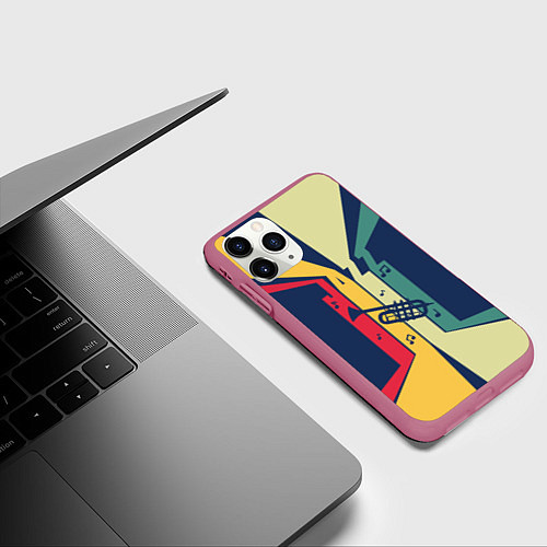 Чехол iPhone 11 Pro матовый Труба в разноцветных полосах Jazz music / 3D-Малиновый – фото 3