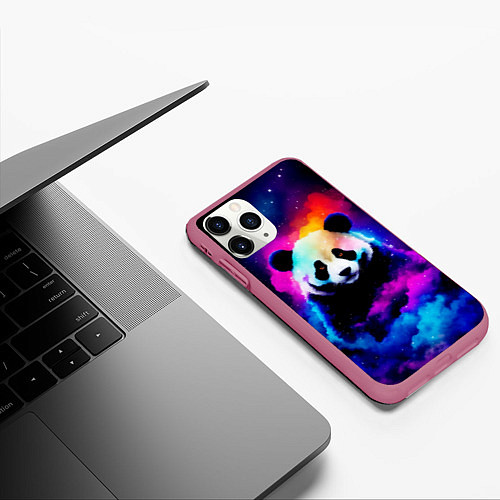 Чехол iPhone 11 Pro матовый Панда и краски / 3D-Малиновый – фото 3