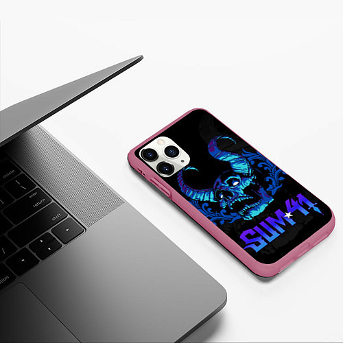 Чехол iPhone 11 Pro матовый Sum41 horns skull / 3D-Малиновый – фото 3