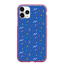 Чехол iPhone 11 Pro матовый Figures on blue, цвет: 3D-малиновый