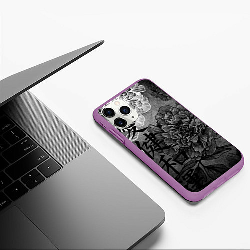 Чехол iPhone 11 Pro матовый Flowers - japanese art / 3D-Фиолетовый – фото 3