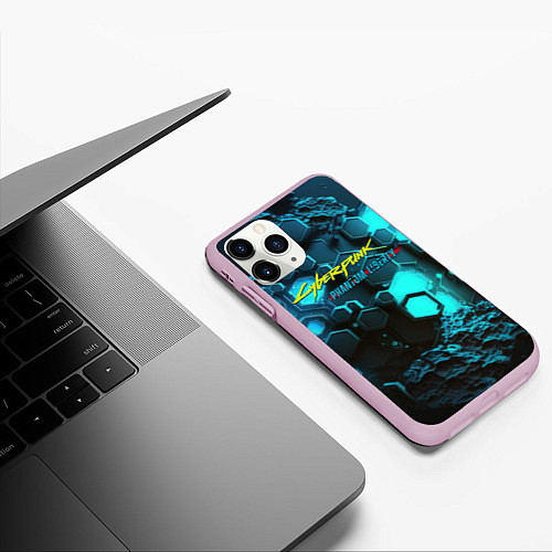 Чехол iPhone 11 Pro матовый Cyberpunk 2077 phantom liberty blue abstract / 3D-Розовый – фото 3