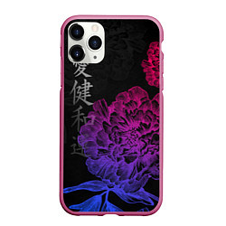 Чехол iPhone 11 Pro матовый Neon flowers - japanese art, цвет: 3D-малиновый