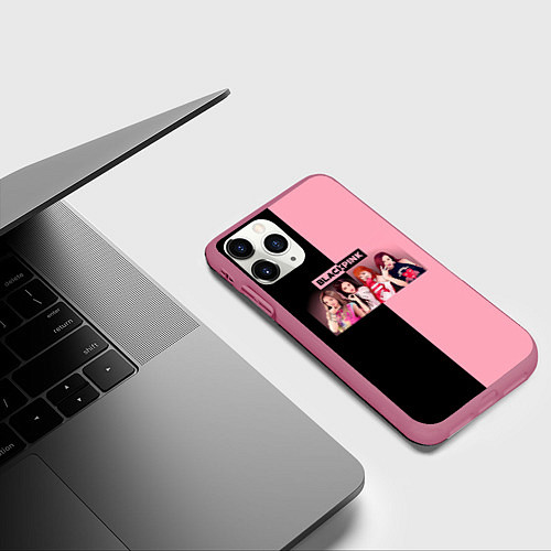 Чехол iPhone 11 Pro матовый Черно-розовый градиент Black Pink / 3D-Малиновый – фото 3