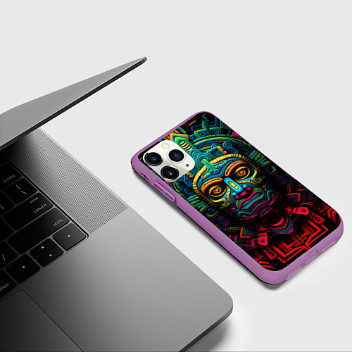 Чехол iPhone 11 Pro матовый Ацтекские Боги / 3D-Фиолетовый – фото 3