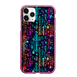 Чехол iPhone 11 Pro матовый Флуоресцентные Цветы, цвет: 3D-малиновый