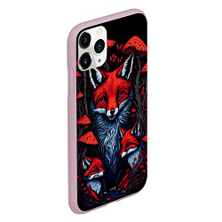 Чехол iPhone 11 Pro матовый Красный лис и грибы, цвет: 3D-розовый — фото 2