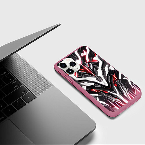 Чехол iPhone 11 Pro матовый Неоновая кибер броня красная / 3D-Малиновый – фото 3