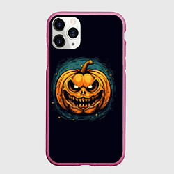 Чехол iPhone 11 Pro матовый Злая тыква со светящимися глазами, цвет: 3D-малиновый