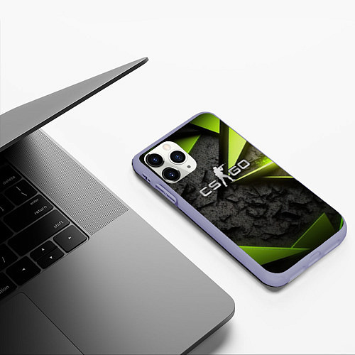 Чехол iPhone 11 Pro матовый CS GO green black abstract / 3D-Светло-сиреневый – фото 3