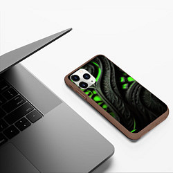 Чехол iPhone 11 Pro матовый Green black abstract, цвет: 3D-коричневый — фото 2