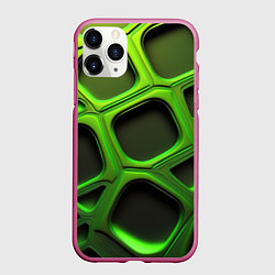 Чехол iPhone 11 Pro матовый Объемные зеленые соты, цвет: 3D-малиновый