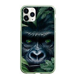 Чехол iPhone 11 Pro матовый Крупная морда гориллы, цвет: 3D-салатовый