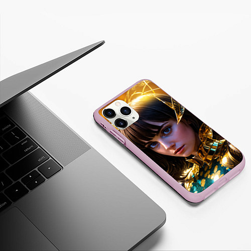 Чехол iPhone 11 Pro матовый Девушка в золотых латах / 3D-Розовый – фото 3