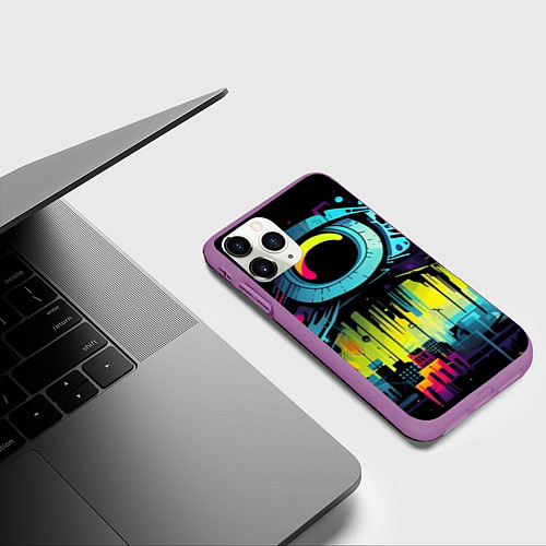 Чехол iPhone 11 Pro матовый The eye of cyberpunk / 3D-Фиолетовый – фото 3