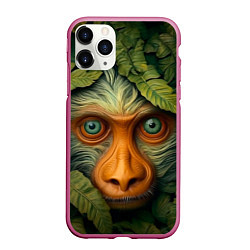 Чехол iPhone 11 Pro матовый Обезьяна в джунглях, цвет: 3D-малиновый