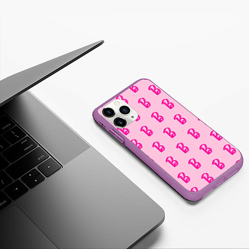 Чехол iPhone 11 Pro матовый Барби паттерн буква B / 3D-Фиолетовый – фото 3