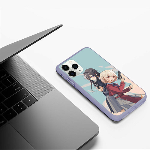 Чехол iPhone 11 Pro матовый Takina Inoue and Chisato Nishikigi - Lycoris Recoi / 3D-Светло-сиреневый – фото 3