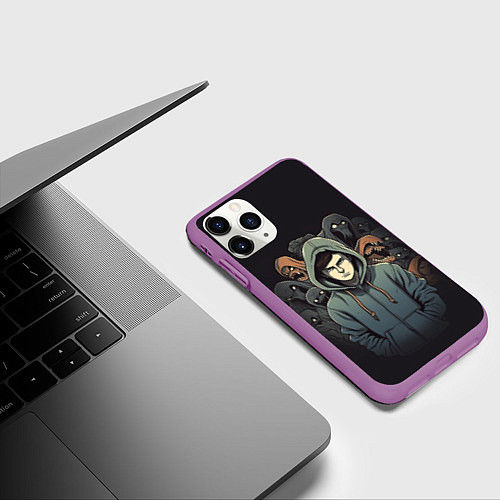 Чехол iPhone 11 Pro матовый Крик страха / 3D-Фиолетовый – фото 3