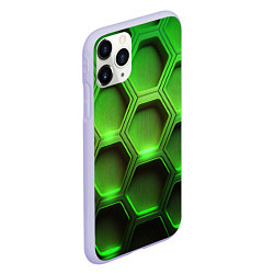 Чехол iPhone 11 Pro матовый Объемные зеленые соты, цвет: 3D-светло-сиреневый — фото 2
