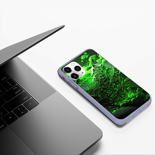 Чехол iPhone 11 Pro матовый Зеленая кислота / 3D-Светло-сиреневый – фото 3
