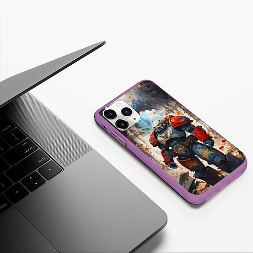 Чехол iPhone 11 Pro матовый Космодесант - Warhammer 40k / 3D-Фиолетовый – фото 3