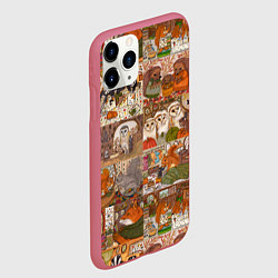 Чехол iPhone 11 Pro матовый Коллаж из сказочных зверей - совы, белки, ёжики, цвет: 3D-малиновый — фото 2