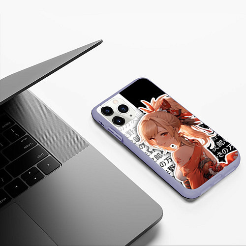 Чехол iPhone 11 Pro матовый Ёимия - геншин импакт - иероглифы / 3D-Светло-сиреневый – фото 3