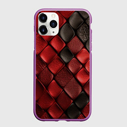 Чехол iPhone 11 Pro матовый Кожаная красно черная текстура, цвет: 3D-фиолетовый