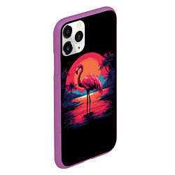 Чехол iPhone 11 Pro матовый Розовый фламинго среди пальм, цвет: 3D-фиолетовый — фото 2