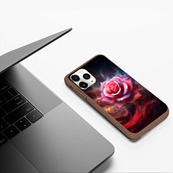 Чехол iPhone 11 Pro матовый Алая космическая роза - Нейросеть, цвет: 3D-коричневый — фото 2