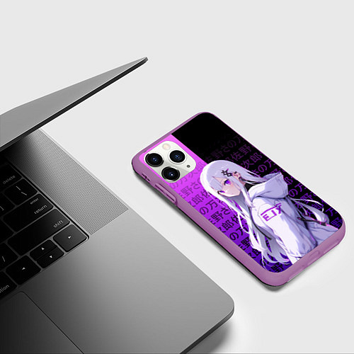Чехол iPhone 11 Pro матовый Эмилия тан в современности - ре зеро / 3D-Фиолетовый – фото 3