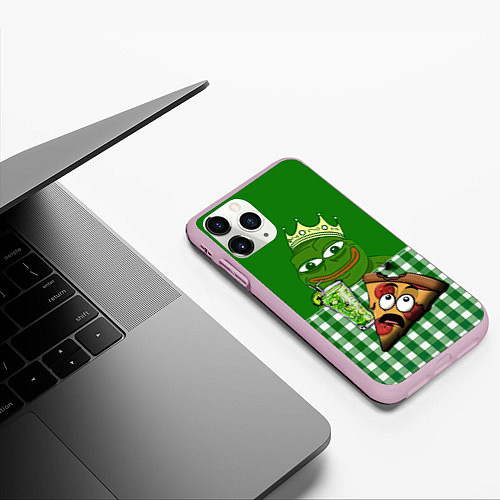 Чехол iPhone 11 Pro матовый Pepe King with pizza / 3D-Розовый – фото 3