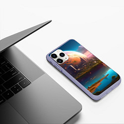 Чехол iPhone 11 Pro матовый Фантастический город - нейросеть, цвет: 3D-светло-сиреневый — фото 2