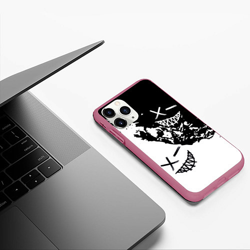 Чехол iPhone 11 Pro матовый Smile - black and white / 3D-Малиновый – фото 3