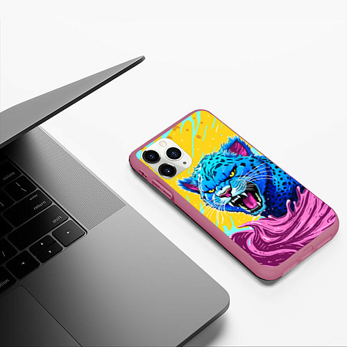 Чехол iPhone 11 Pro матовый Кислотный Леопард / 3D-Малиновый – фото 3