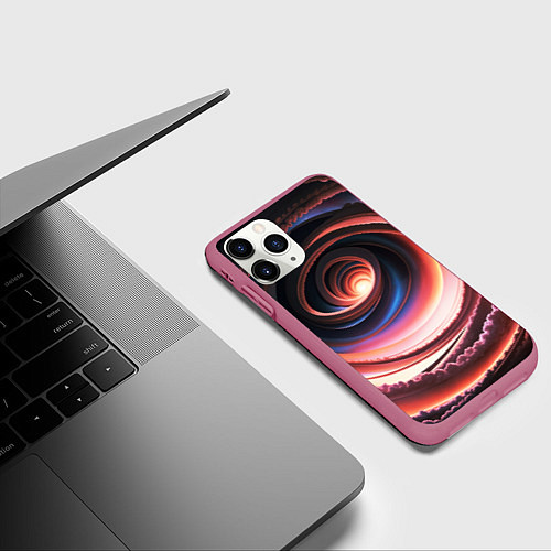 Чехол iPhone 11 Pro матовый Вихрь из звезд и облаков / 3D-Малиновый – фото 3