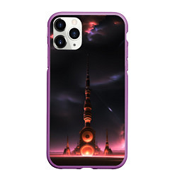 Чехол iPhone 11 Pro матовый Сай фай башня на другой планете, цвет: 3D-фиолетовый