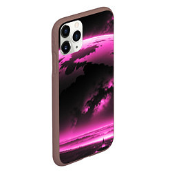 Чехол iPhone 11 Pro матовый Сай фай пейзаж в черно розовых тонах, цвет: 3D-коричневый — фото 2