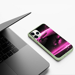Чехол iPhone 11 Pro матовый Сай фай пейзаж в черно розовых тонах, цвет: 3D-салатовый — фото 2
