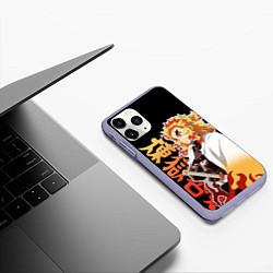 Чехол iPhone 11 Pro матовый Кёджуро ренгоку - иероглифы, цвет: 3D-светло-сиреневый — фото 2