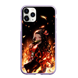 Чехол iPhone 11 Pro матовый Незуко и пламя - клинок, цвет: 3D-светло-сиреневый