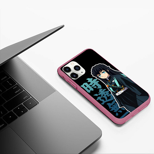 Чехол iPhone 11 Pro матовый Токито муичиро - иероглифы - клинок / 3D-Малиновый – фото 3