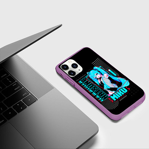 Чехол iPhone 11 Pro матовый Девочка Хацуне Мику / 3D-Фиолетовый – фото 3