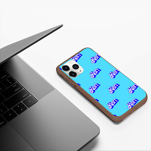 Чехол iPhone 11 Pro матовый Синий логотип Кен - паттерн / 3D-Коричневый – фото 3