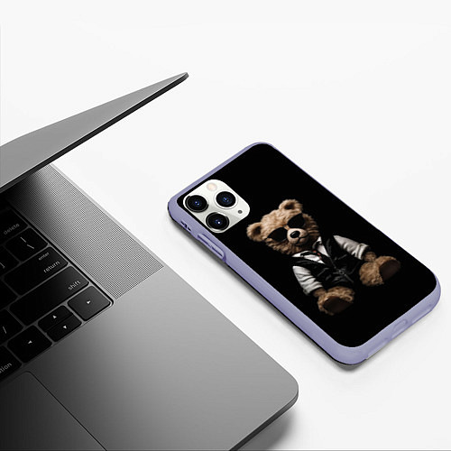 Чехол iPhone 11 Pro матовый Плюшевый мишка в очках / 3D-Светло-сиреневый – фото 3