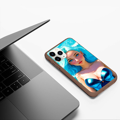 Чехол iPhone 11 Pro матовый Девушка на фоне бирюзовых волн / 3D-Коричневый – фото 3