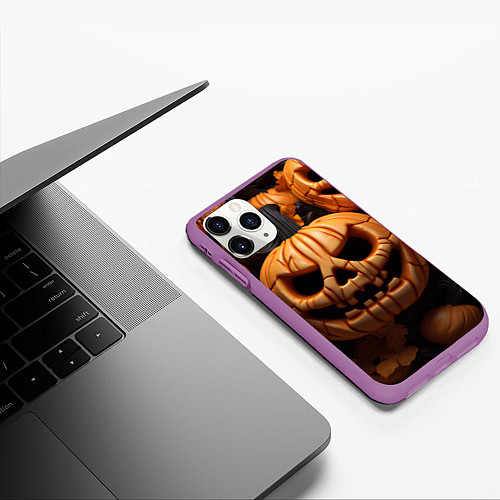 Чехол iPhone 11 Pro матовый Pumpkin Halloween / 3D-Фиолетовый – фото 3