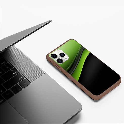 Чехол iPhone 11 Pro матовый Black green abstract / 3D-Коричневый – фото 3