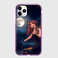 Чехол iPhone 11 Pro матовый Девушка играет на скрипке в ночном парке, цвет: 3D-фиолетовый